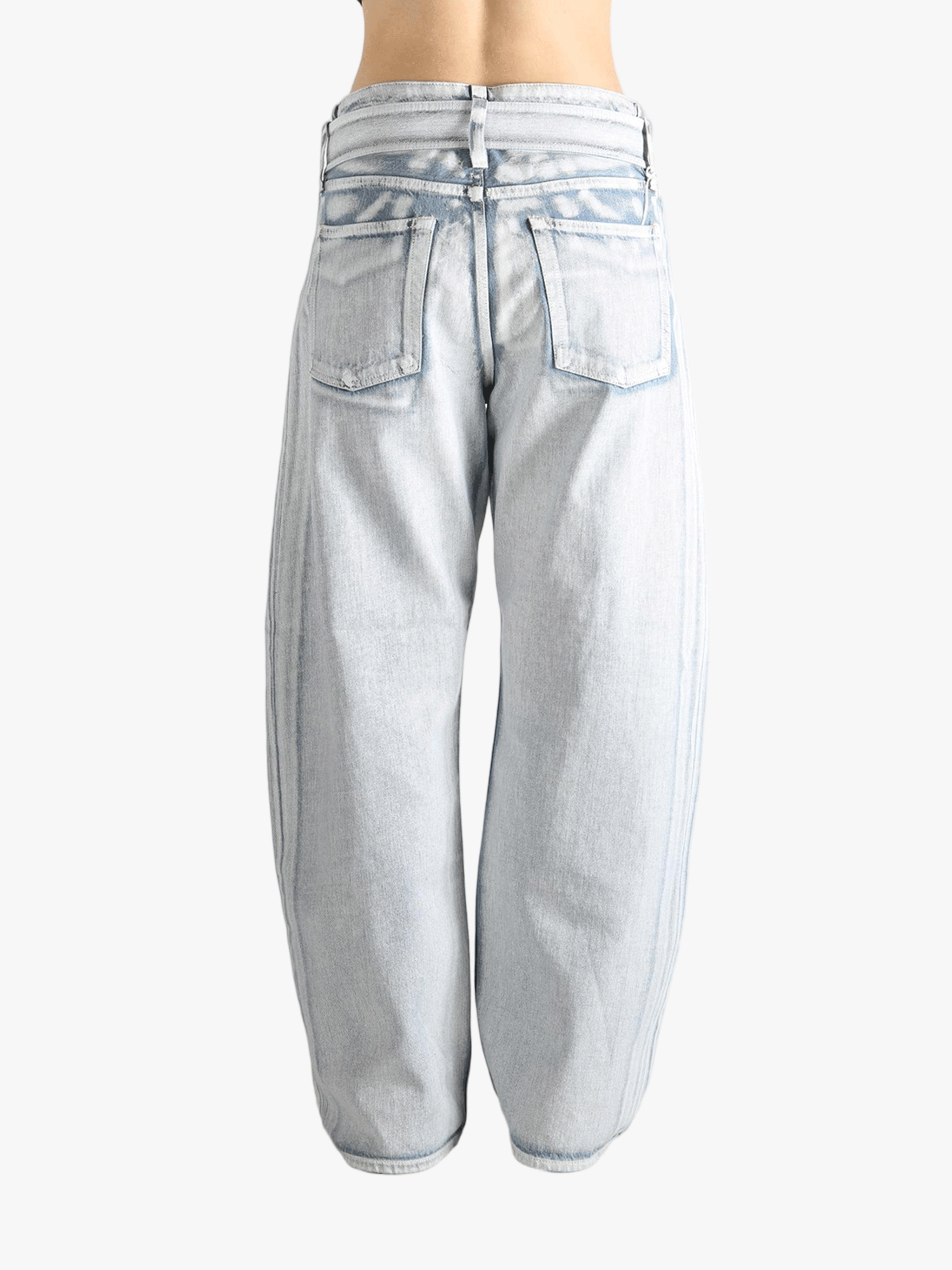 Blue jeans worn by a person, showing the jeans's fit