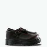 Burgundy shoes, side view