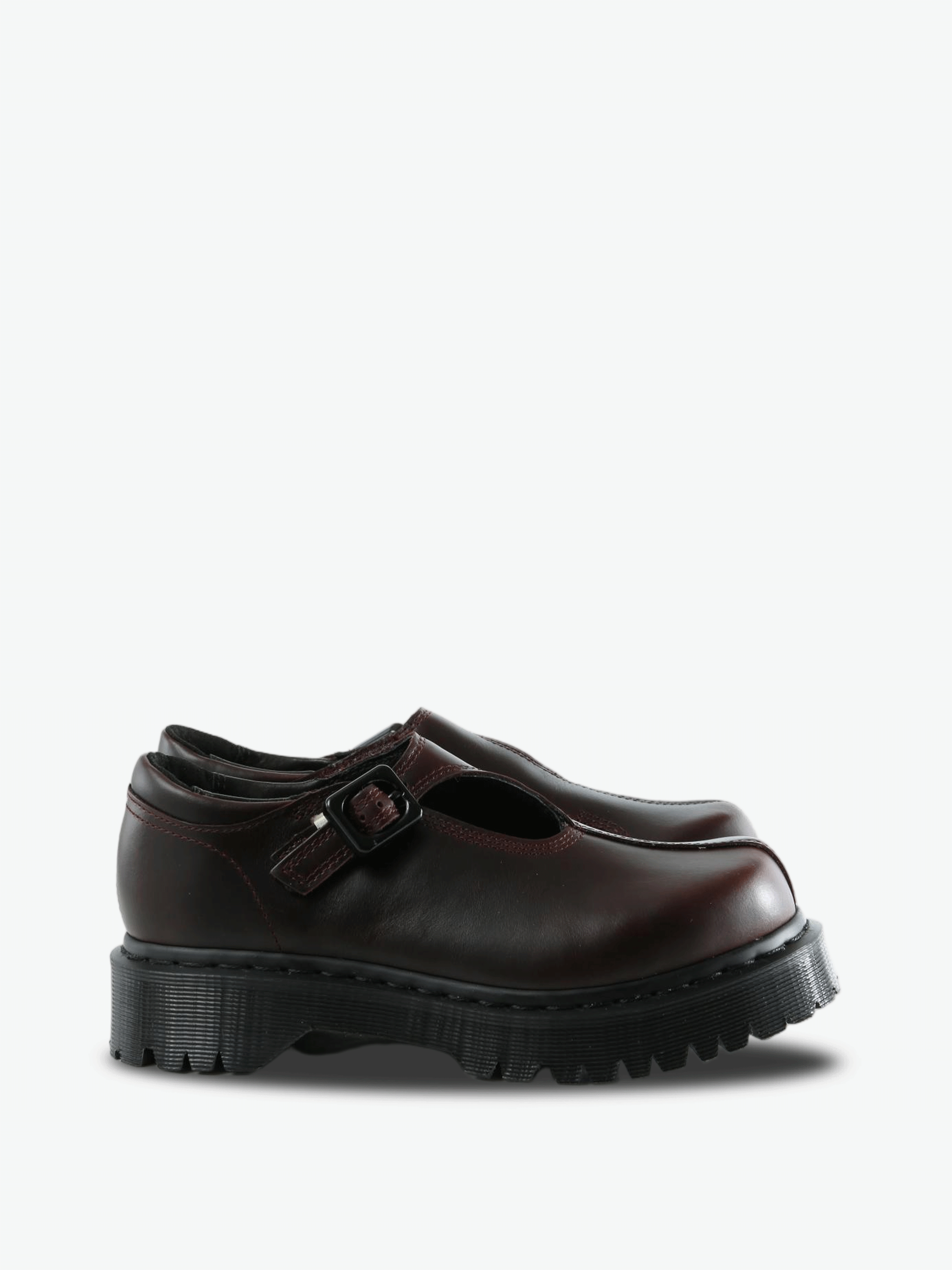 Burgundy shoes, side view