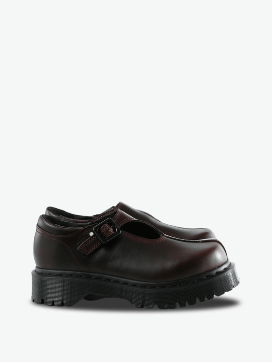 Burgundy shoes, side view