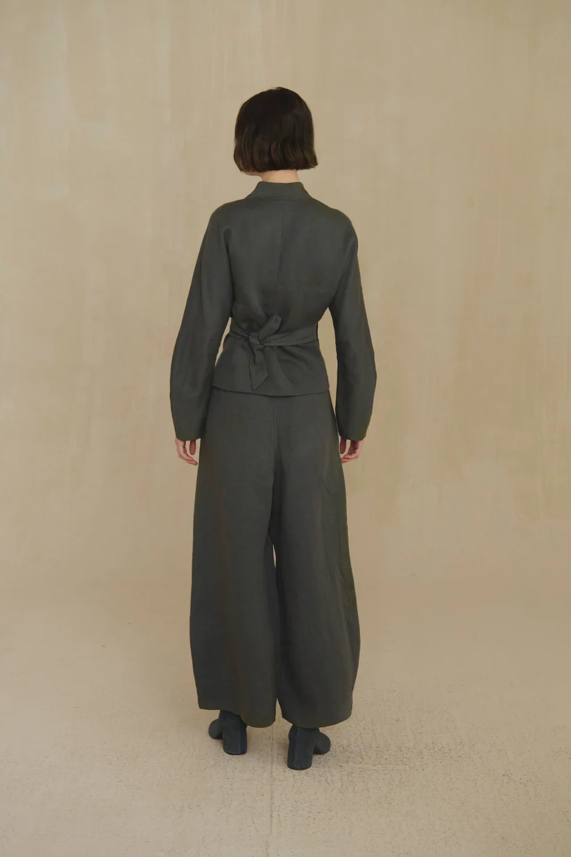 Grey pants, full body view