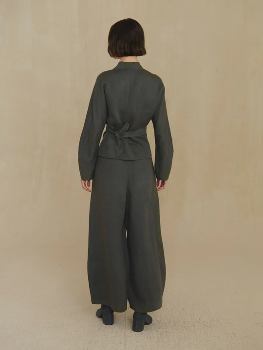 Grey pants, full body view