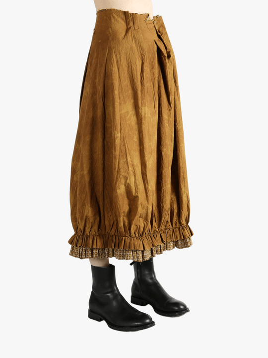 Yellow skirts worn by a person, showing the skirts' fit