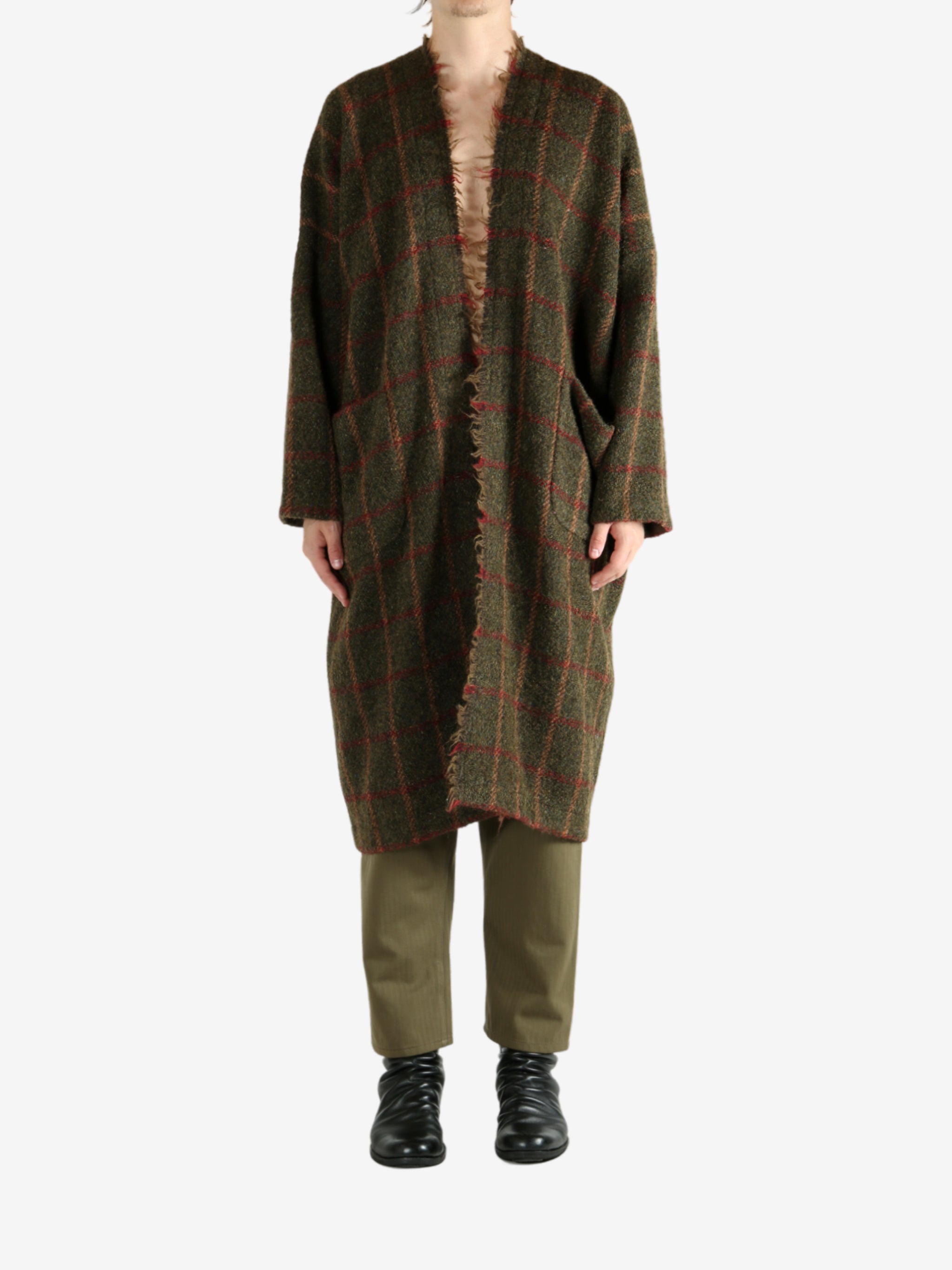 Green coat, full body view