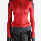 red jacket worn by a person, showing the jacket fit