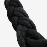 Close up of Black hat, showing texture of the 100% wool fabric