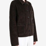 Brown jacket worn by a person, showing the jacket fit