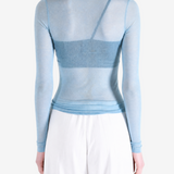 Blue top, full body view