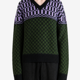 Green knitwear, full body view