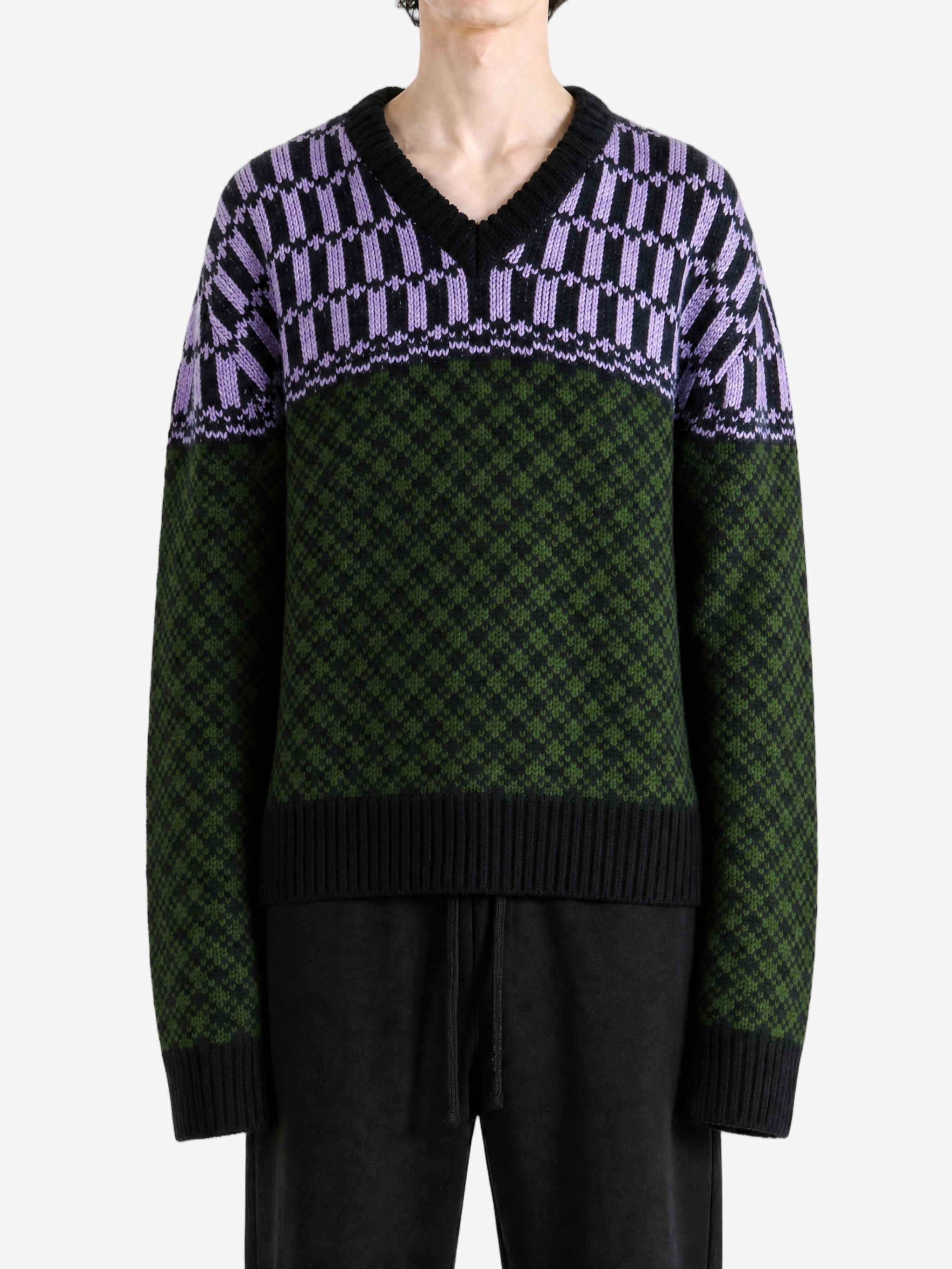 Green knitwear, full body view