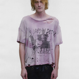 Purple t-shirt, full body view