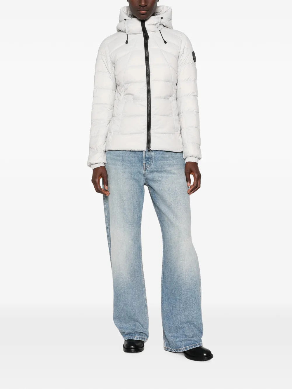 White hoodie, full body view
