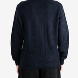 Navy top, full body view