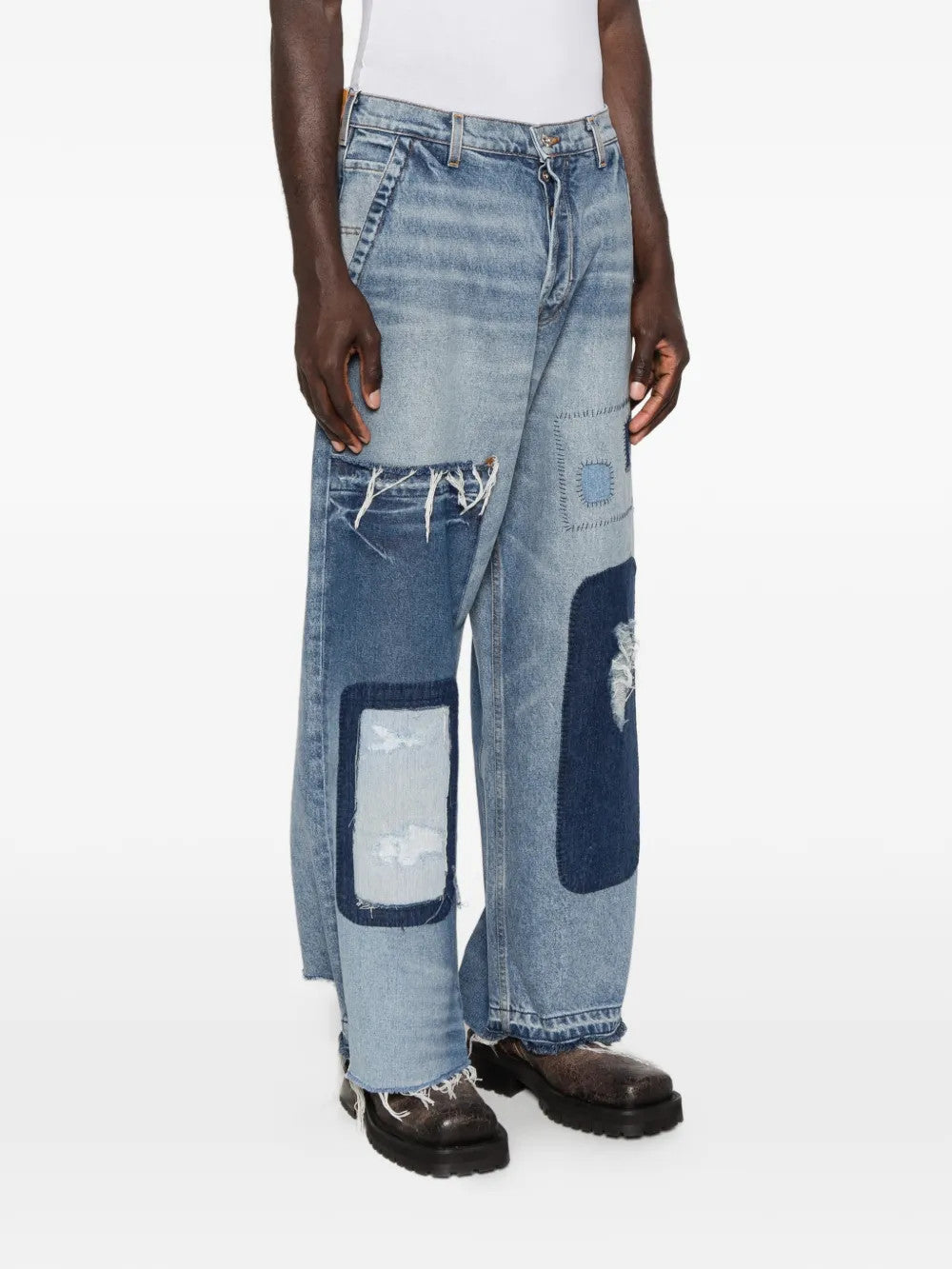 Blue pants, full body view