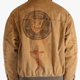 Brown jacket worn by a person, showing the jacket's fit