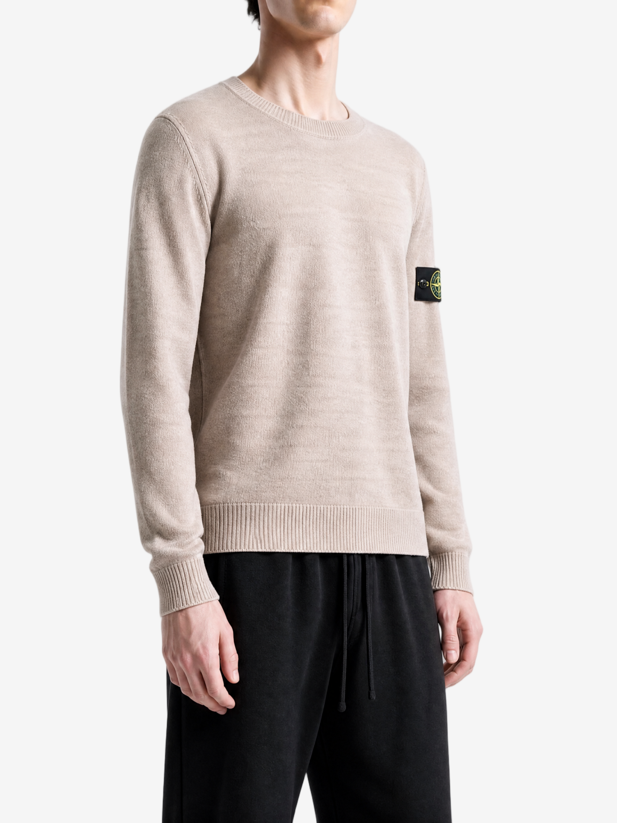 Tan hoodie, full body view