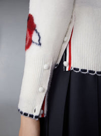 THOM BROWNE - Women Brushed Rose Jersey Intarsia V Neck Cardigan In Merino Wool