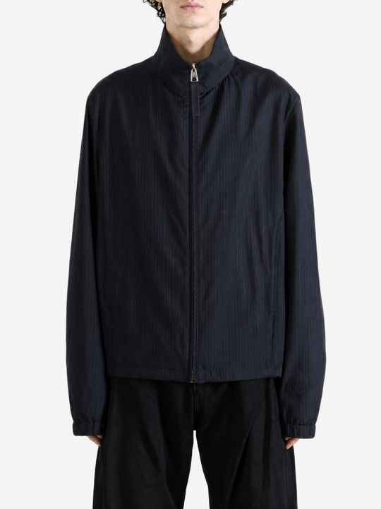 Navy jacket, full body view