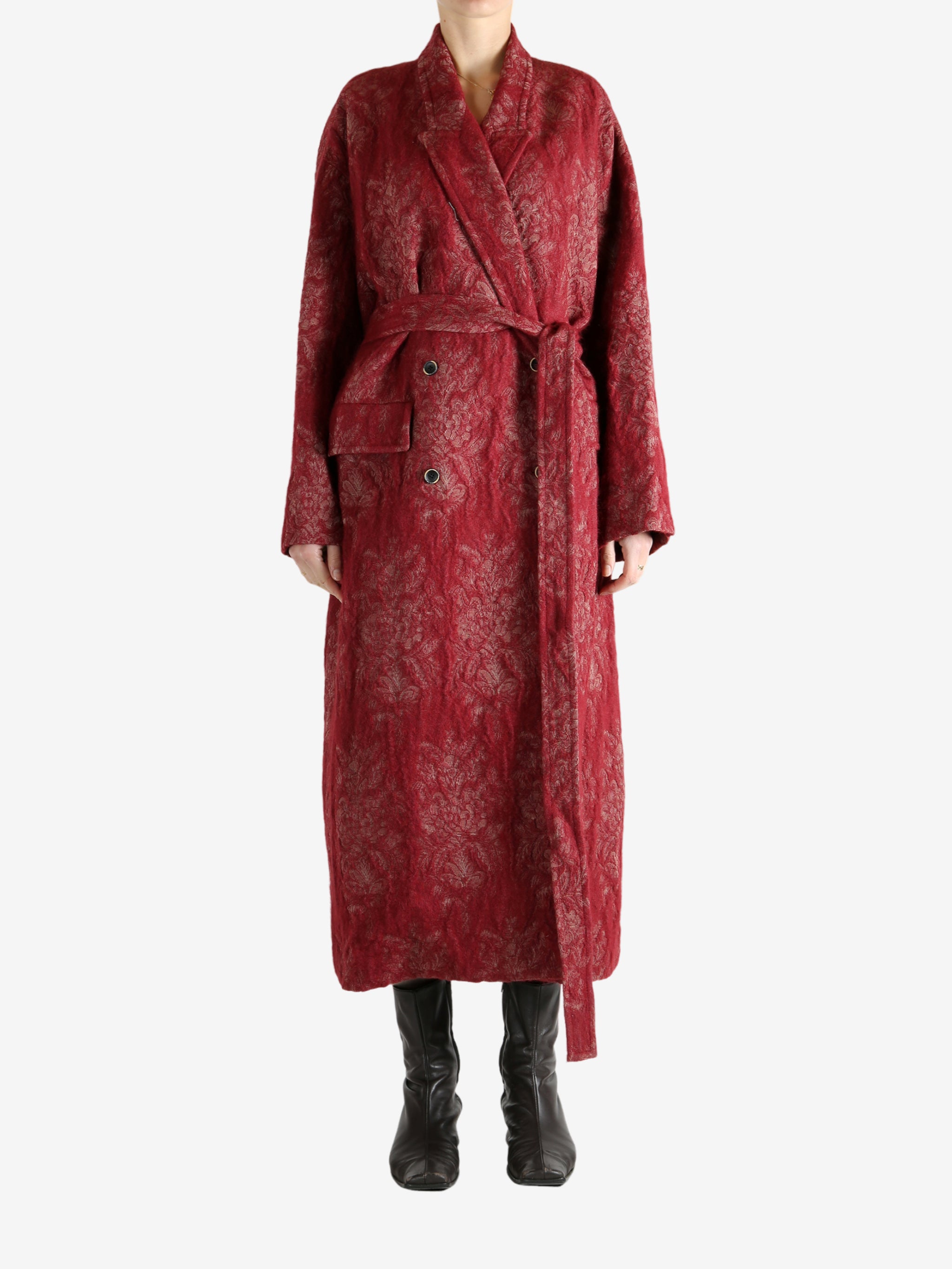 Red jackets worn by a person, showing the jackets fit