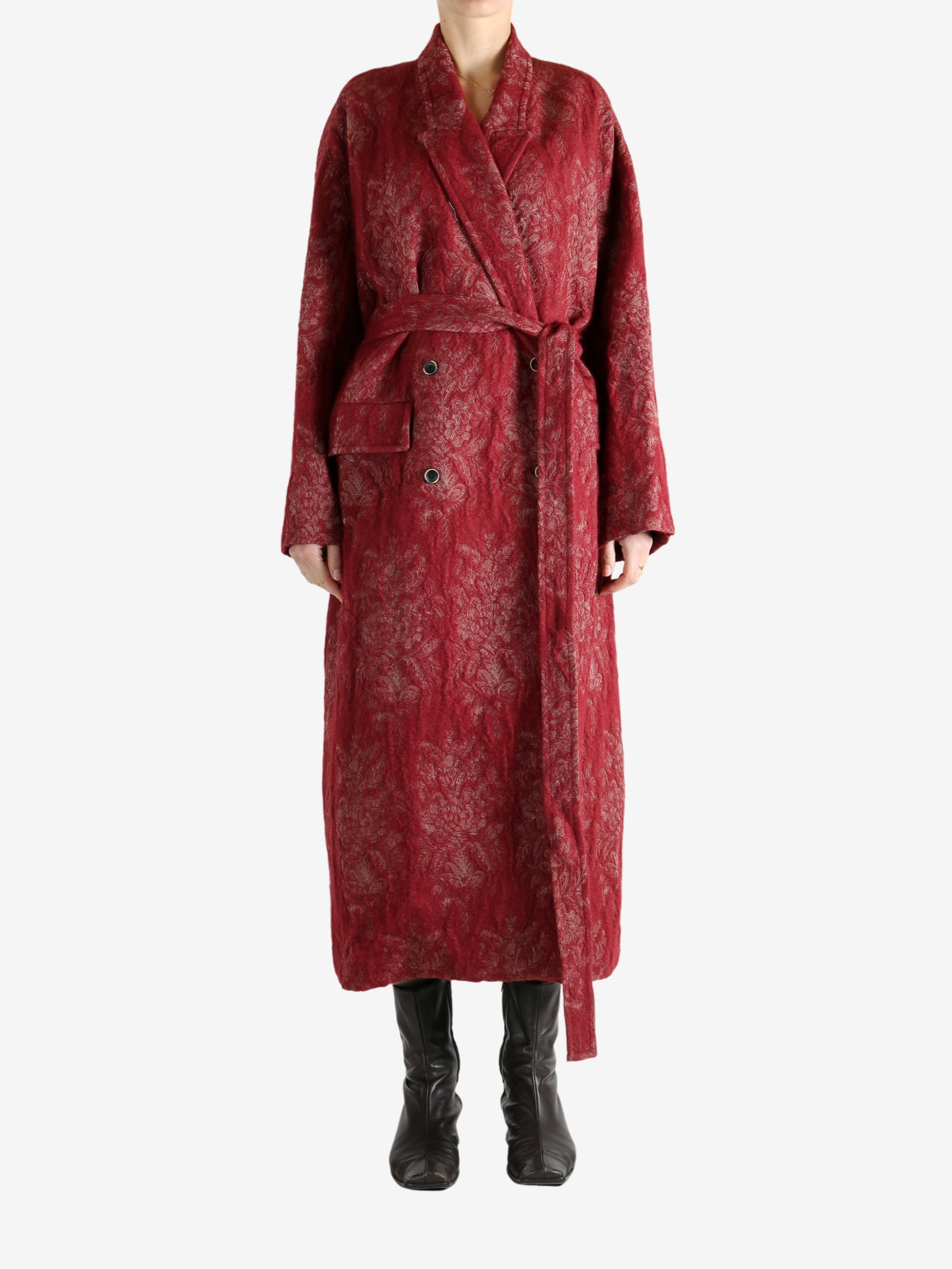 Red jackets worn by a person, showing the jackets fit