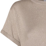 Close up of Tan hoodie, showing texture of the 20% polyamide/ 51% cashmere/ 22% silk/ 7% metallized fabric