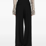 Black pants worn by a person, showing the pants fit