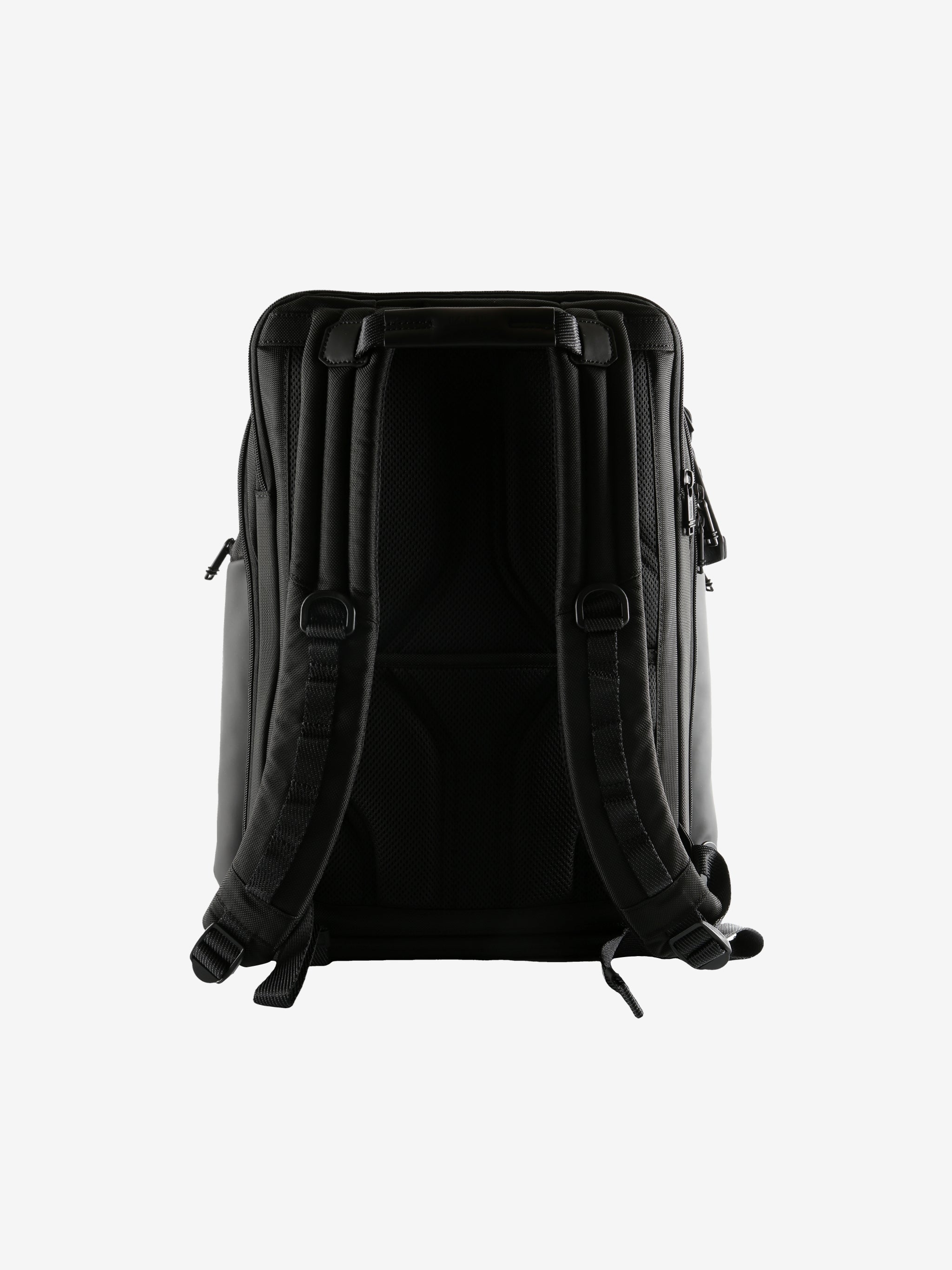 Black backpack, back view