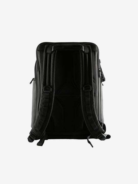 Black backpack, back view