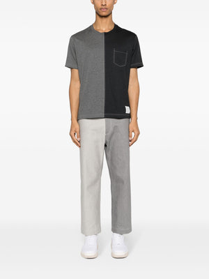THOM BROWNE Men Funmix Short Sleeve Pocket Tee With Contrast Stitching In Cotton Milano