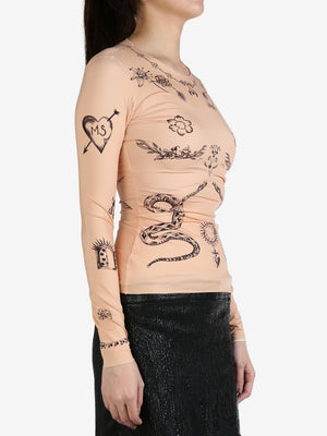 MARINE SERRE - Women Tattoo Printed Jersey Second Skin Crewneck Top