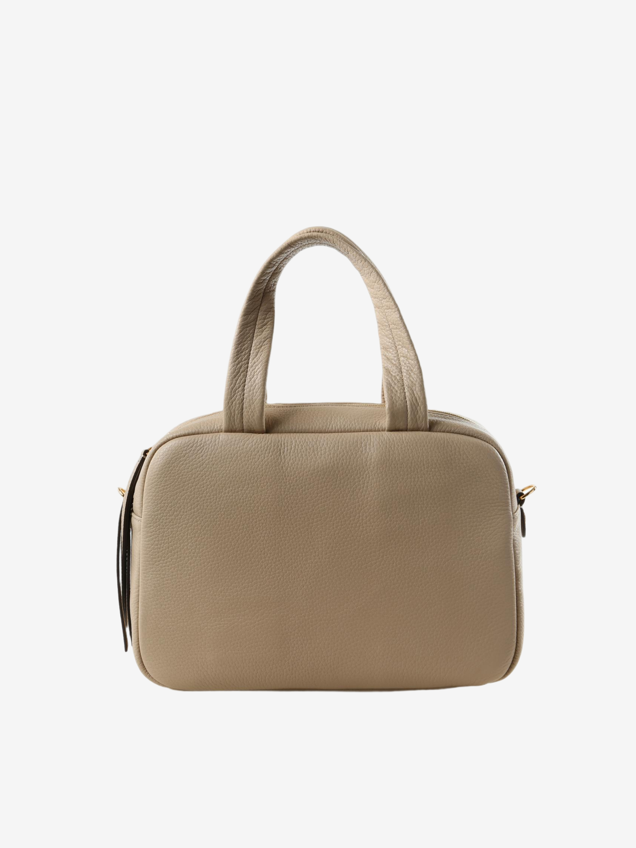 Tan bags, front view