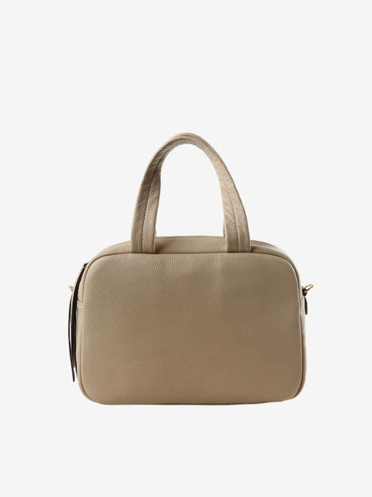 Tan bags, front view