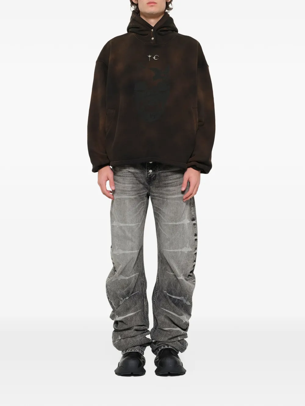 Brown hoodie, full body view