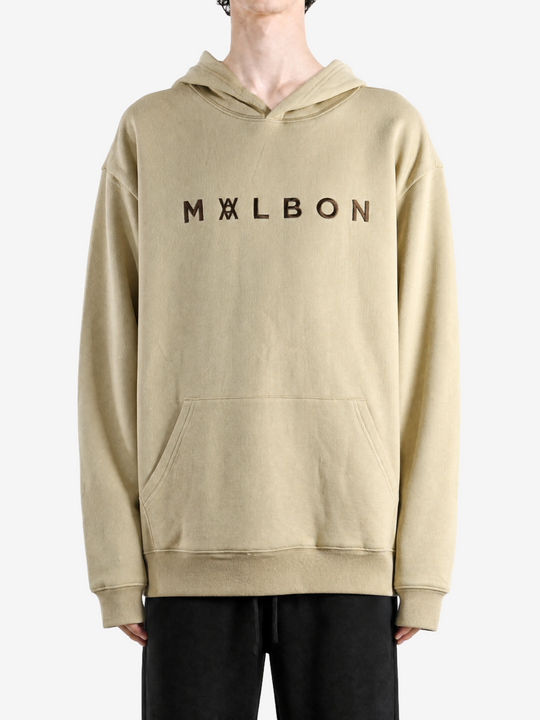 Tan hoodie, full body view