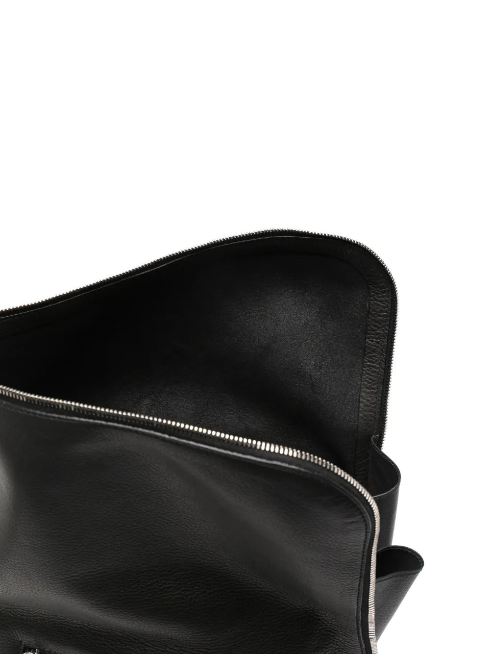 Close up of black bags, showing texture of the calf leather and cotton fabric