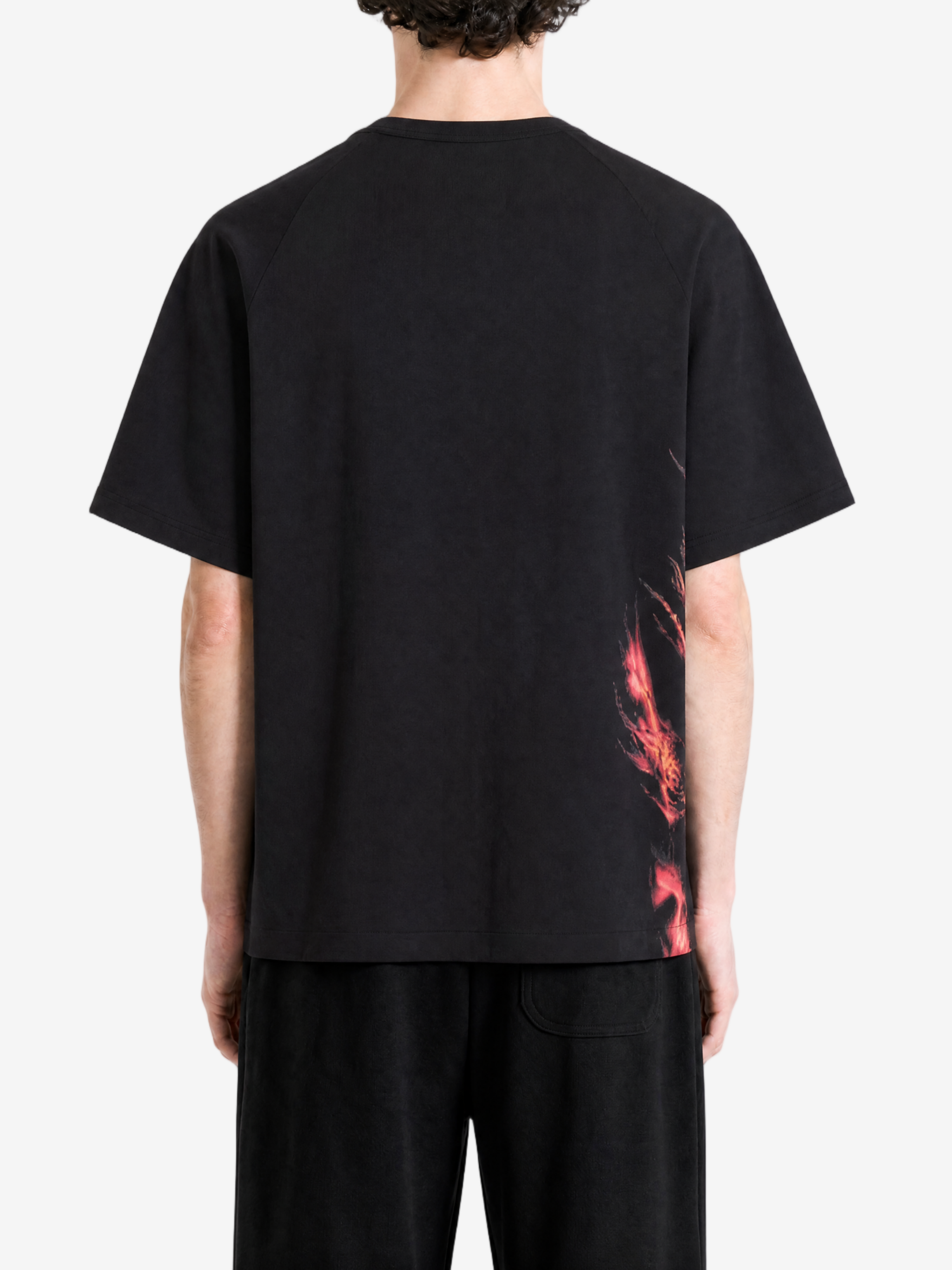 Black t-shirt, full body view