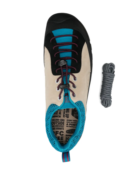 Tan sneakers, top view