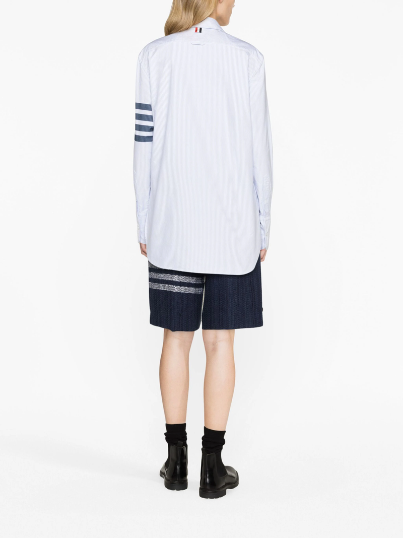 THOM BROWNE Women Exaggerated Easy Fit In University Stripe W/ Woven 4 Bar Stripe Oxford Point Collar Shirt