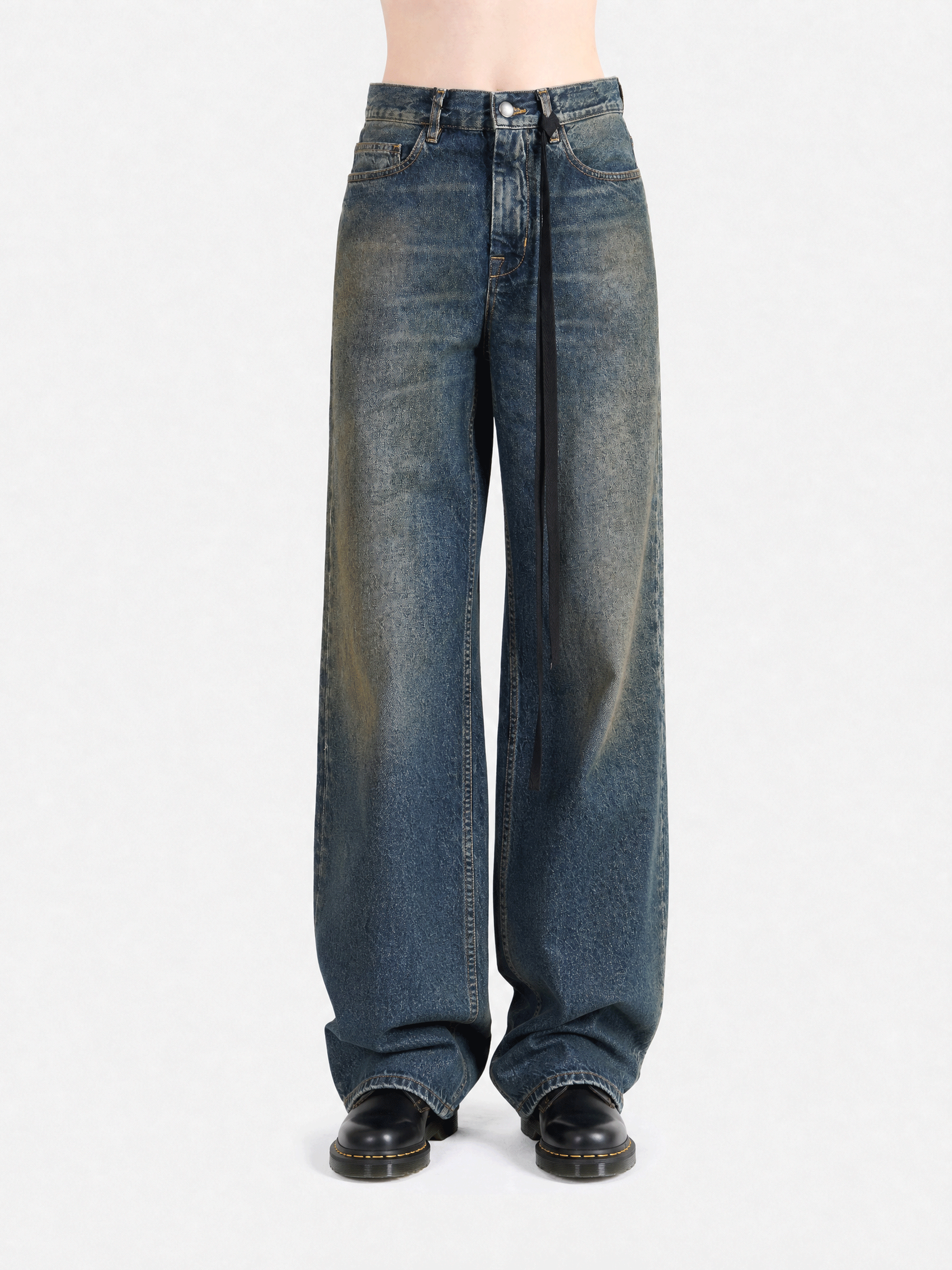 Blue pants, full body view