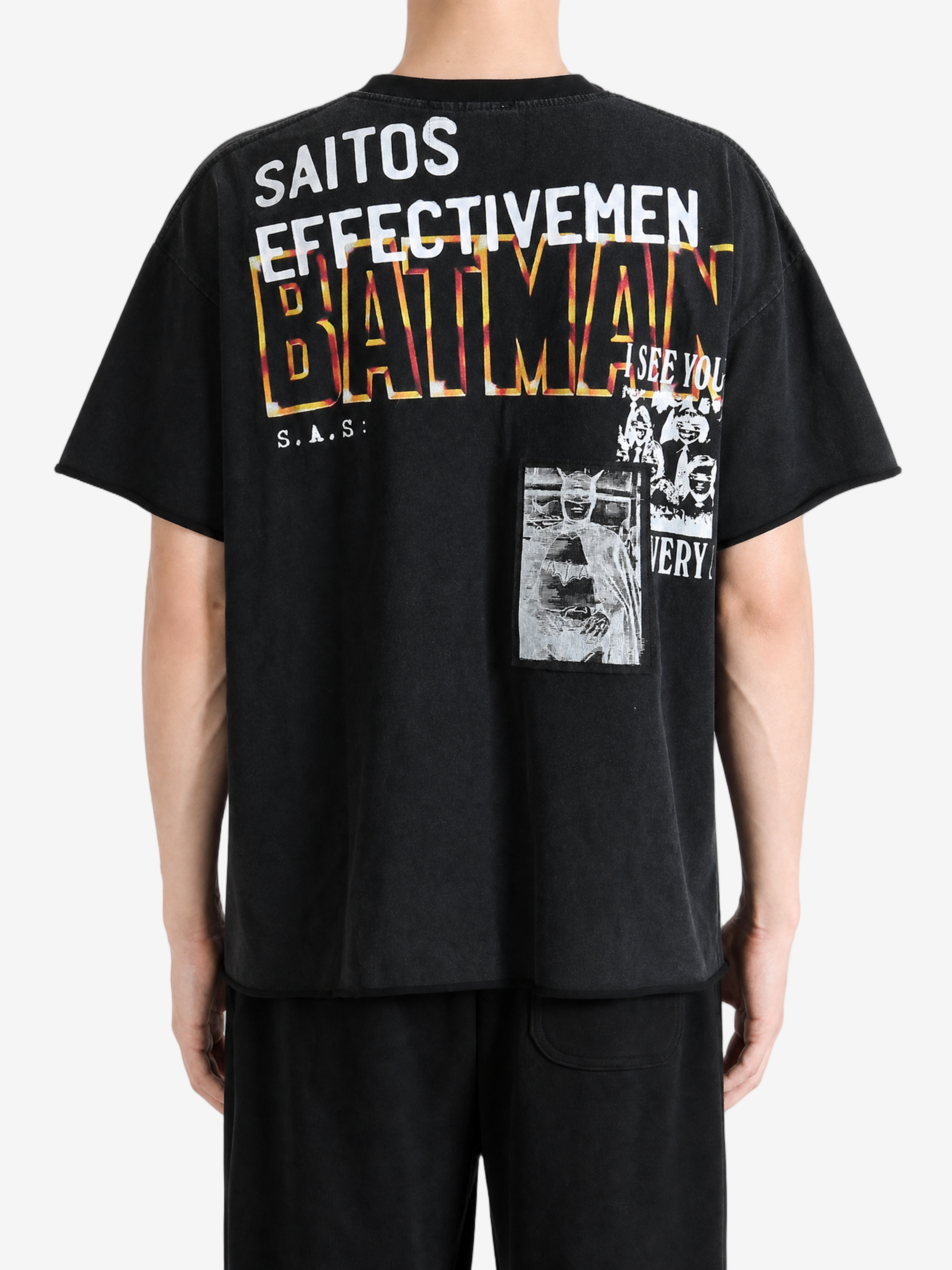 Black t-shirt, full body view