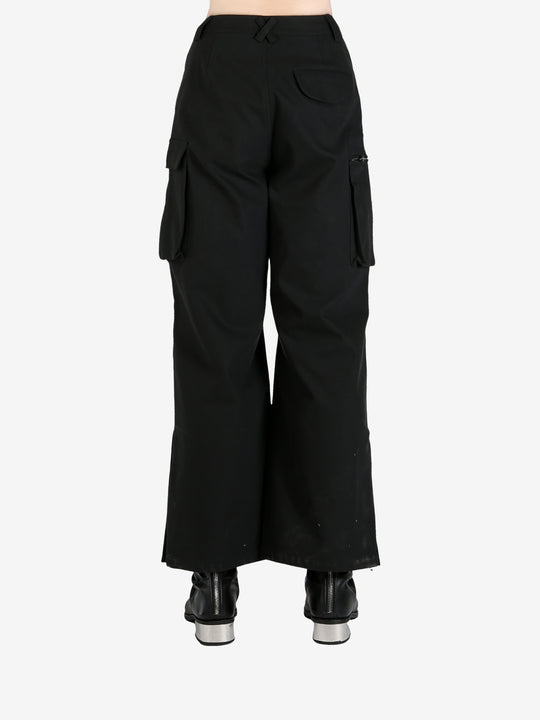 Black pants worn by a person, showing the pants's fit