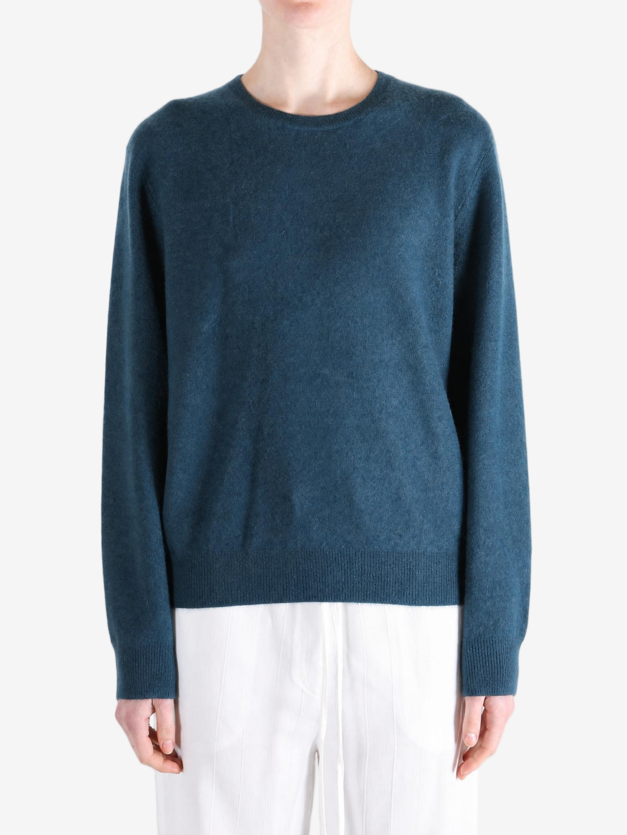 Navy hoodie worn by a person, showing the hoodie fit