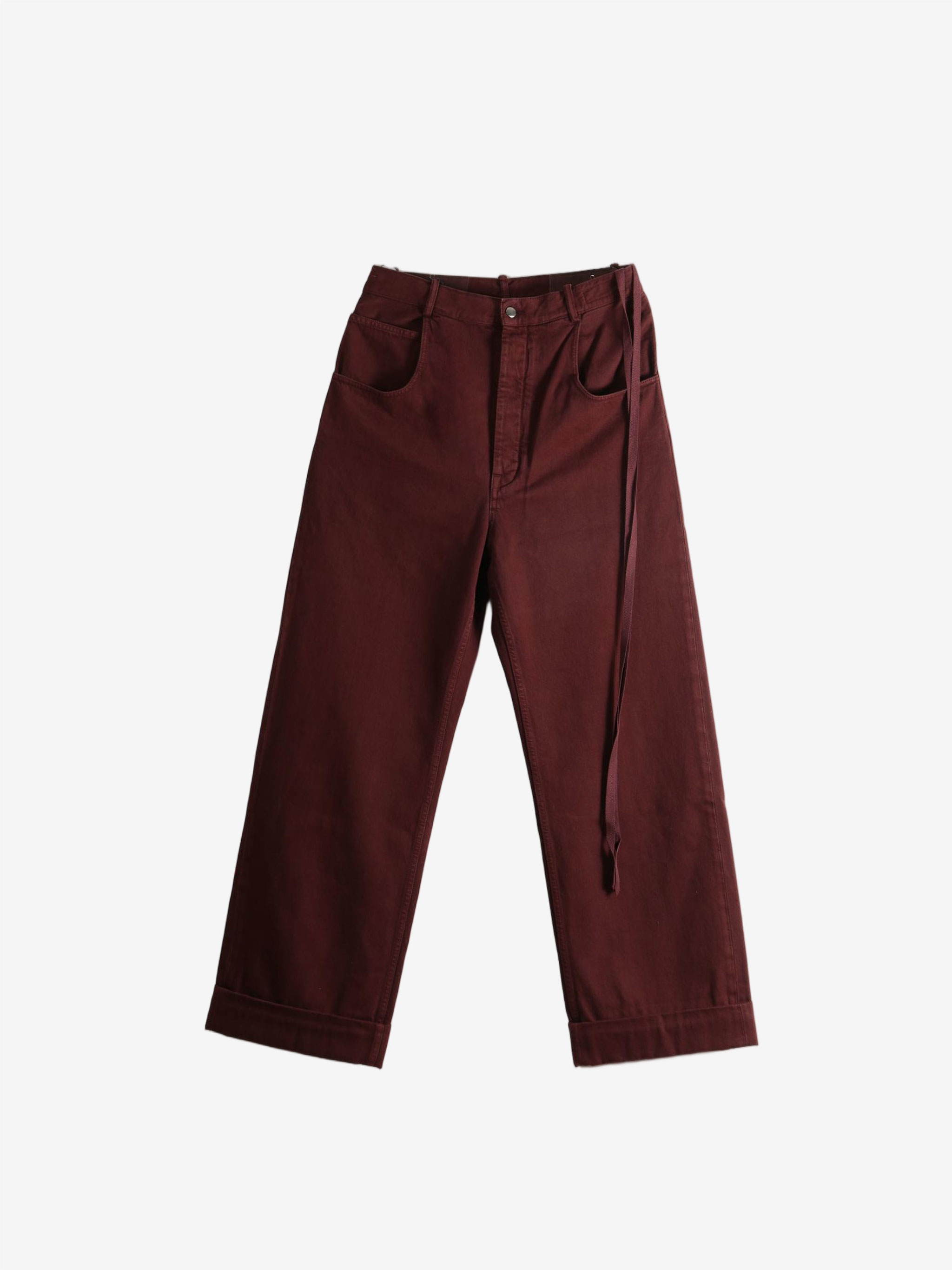Burgundy pants, front view