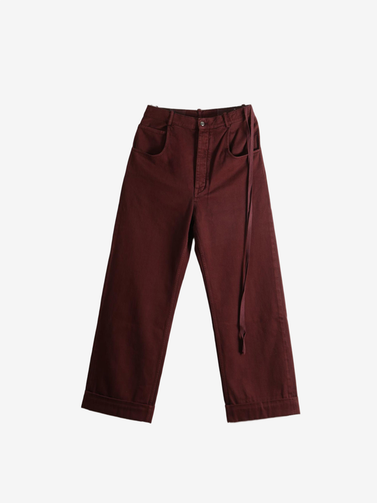 Burgundy pants, front view