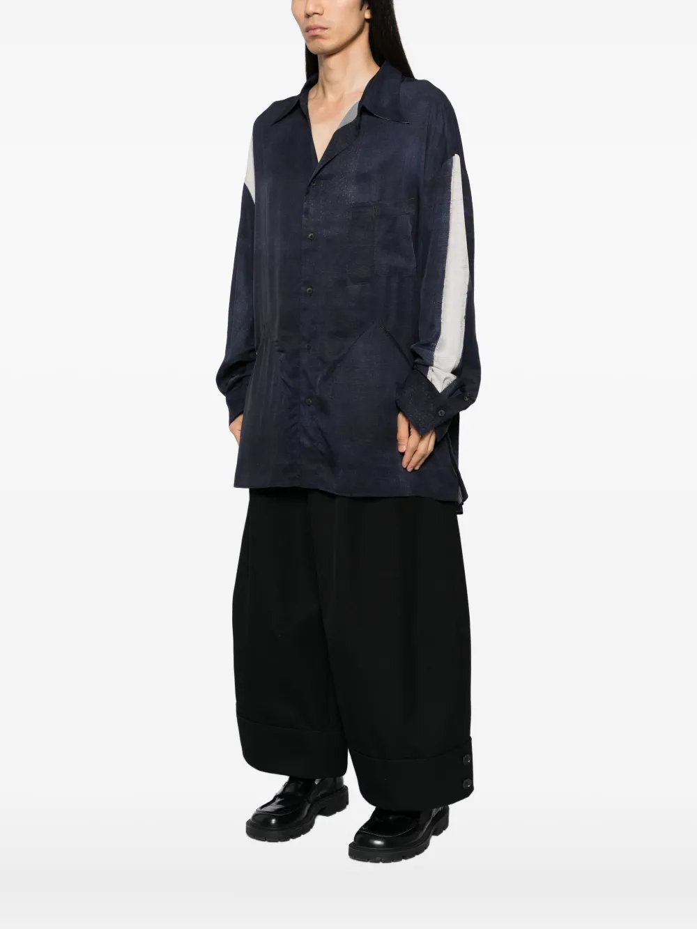 Blue shirt, full body view