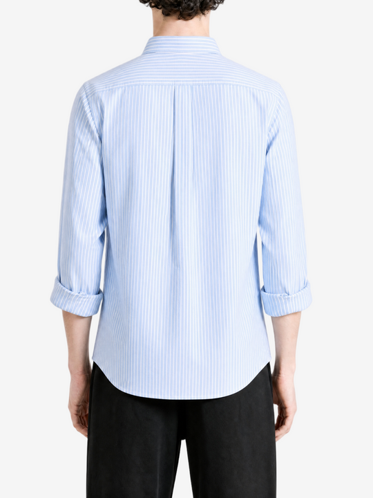 Blue shirt, full body view