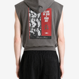 Grey hoodie worn by a person, showing the hoodie fit