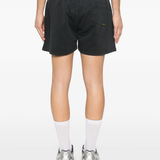 Black shorts worn by a person, showing the pants's fit
