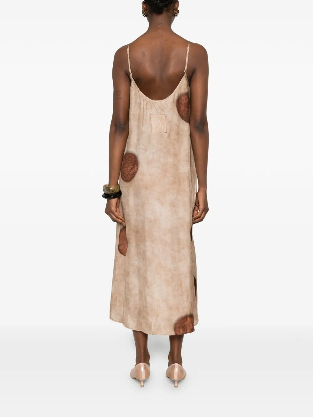 Tan dress,full body view