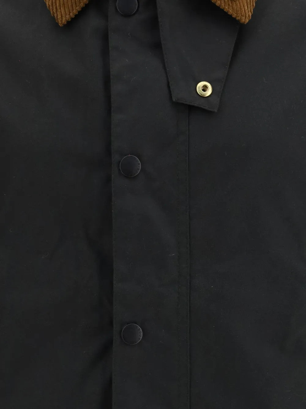 Close up of Black jacket, showing texture of the corduroy fabric